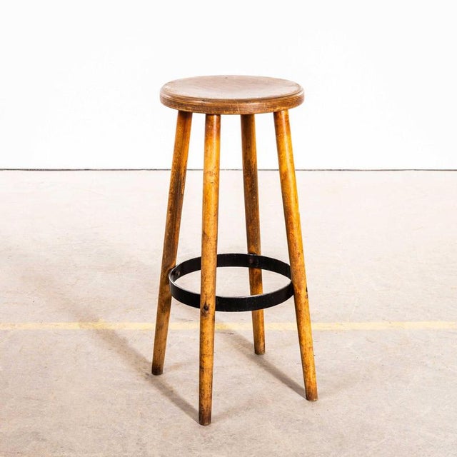 1960’s Solid Top Metal Ring Bar Stools. High quality barstools made in solid beech with solid French button slab seats and...
