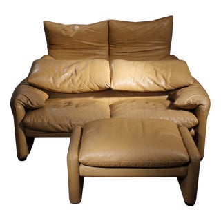 Maralunga Seating Group in Leather by Vico Magistretti for Cassina, Italy, 1973, Set of 3 For Sale