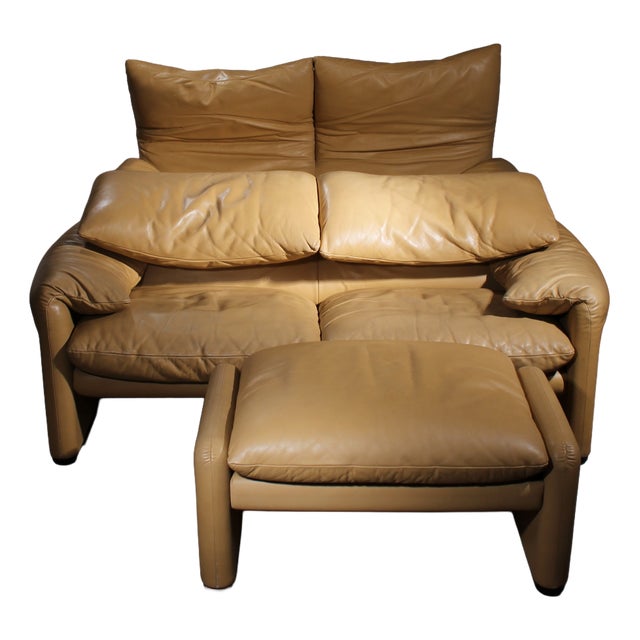 Maralunga Seating Group in Leather by Vico Magistretti for Cassina, Italy, 1973, Set of 3 For Sale