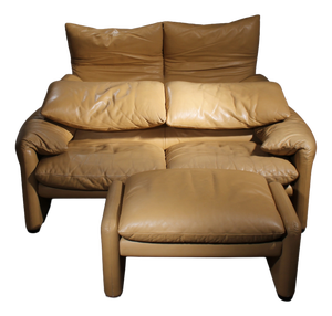 Maralunga Seating Group in Leather by Vico Magistretti for Cassina, Italy, 1973, Set of 3