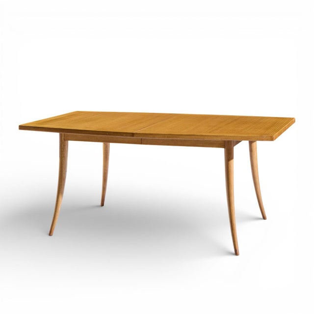 Brown Harvey Probber Mid Century Bleached Mahogany Saber Leg Expanding Dining Table With 1 Leaf For Sale - Image 8 of 10