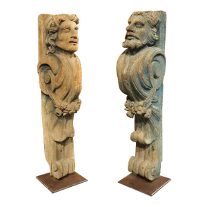 Pair of 16th Century Carved Wooden Terms or Beam Supports From Northern Europe