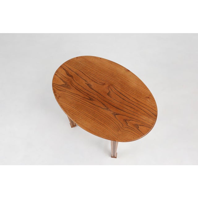 Art Deco French Oval Side Table in Oak, 1930s For Sale - Image 11 of 12