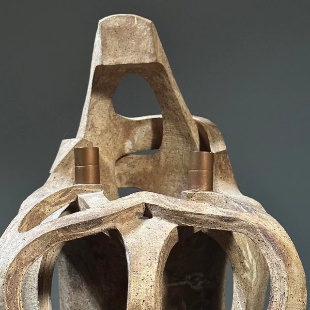 Vintage Slab Built Modernist Stoneware Candelabra Sculpture, Signed/Art Nouveau/Gaudi For Sale - Image 11 of 11