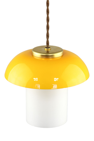 Mid-Century Yellow Glass and Brass Mushroom Pendant Lamp
