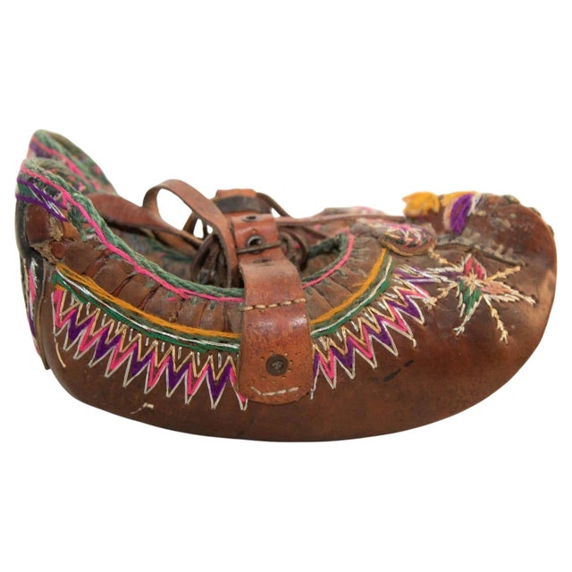 Animal Skin Antique Charogh Decorative Ethnic Shoes, Handcrafted Leather, Turkey, Circa 1900 For Sale - Image 7 of 14