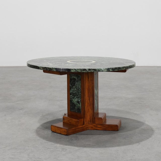 Art Deco Coffee Table in Oak and Green Marble, France, 1920 For Sale - Image 12 of 12