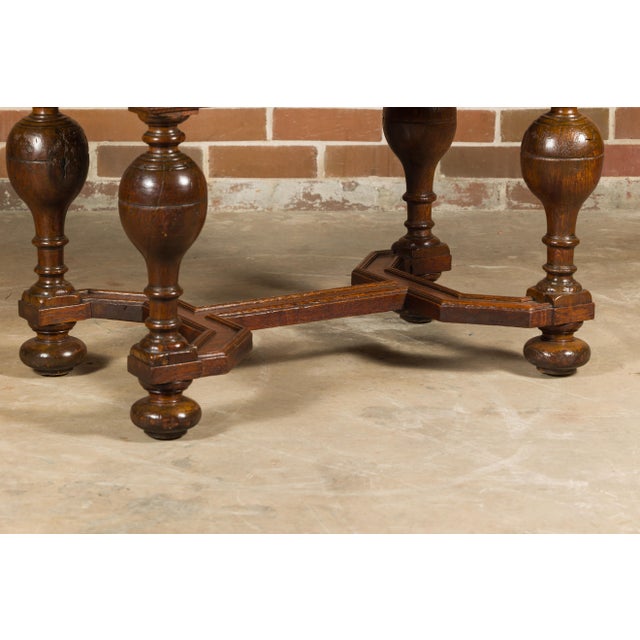 English English 19th Century Oak Table with Carved Apron and Turned Baluster Legs For Sale - Image 3 of 12
