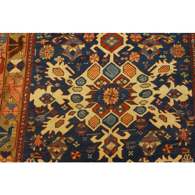 Royal Blue Great Blue and Camel Color With Rhombus and Florid Design Antique Caucasian Bidjov Rug For Sale - Image 8 of 12