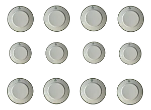 SS Monogramed Desert and Flat Plates with Gold Trim by Bareuther Bavaria, Germany,1930s, Set of 12
