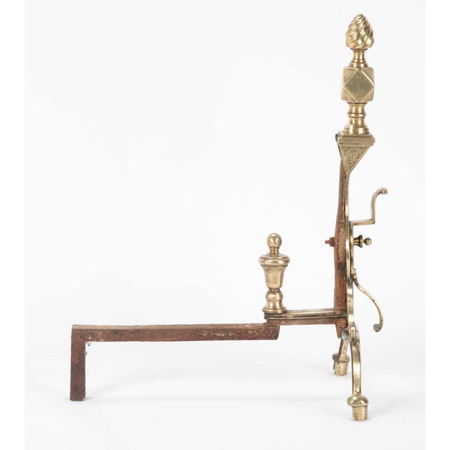 Metal Pair of English Regency Etched Brass Andirons For Sale - Image 7 of 7