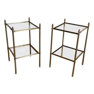 1940s Pair of brass side tables attributed to Maison Jansen For Sale