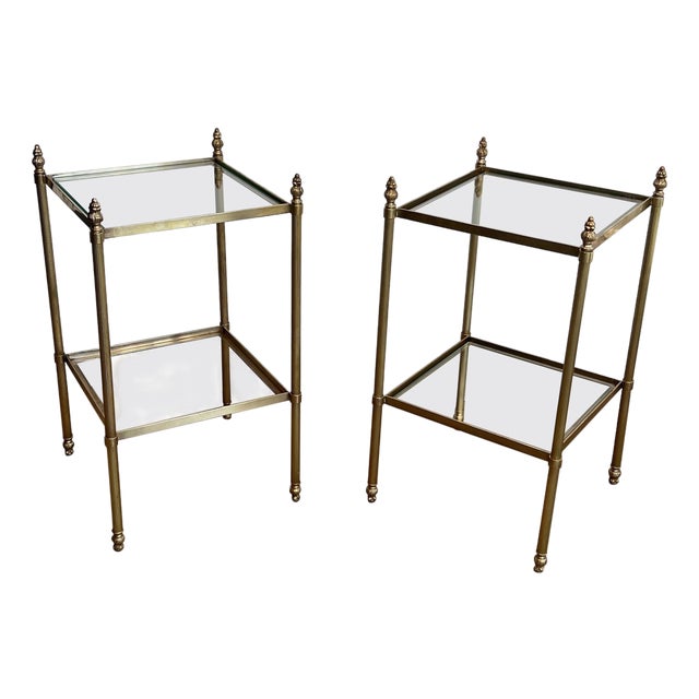 1940s Pair of brass side tables attributed to Maison Jansen For Sale
