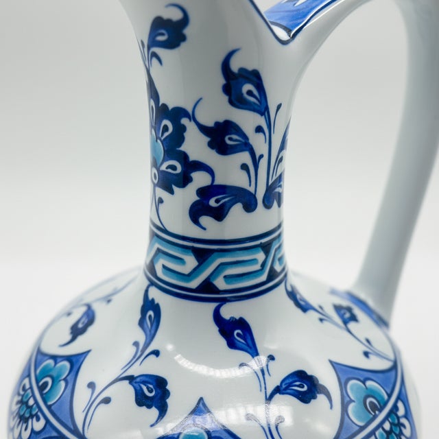 2020s Handmade Ceramic Pitcher (20cm) – Blue and White Pattern – Lion’s Mouth Vase For Sale - Image 5 of 10