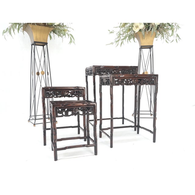 Set of 4 Nesting Stacking Carved Rosewood End Side Occasional Tables Set Mint! For Sale - Image 4 of 18