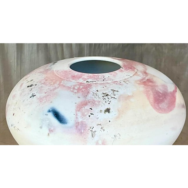 Vintage Boho Raku Fired Studio Pottery Vase For Sale - Image 11 of 12