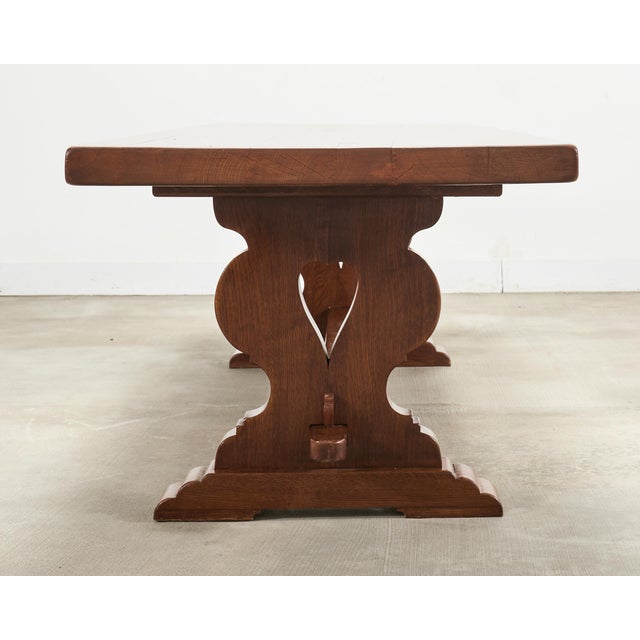 Coffee Country French Provincial Oak Trestle Farmhouse Dining Table 8 Ft For Sale - Image 8 of 18