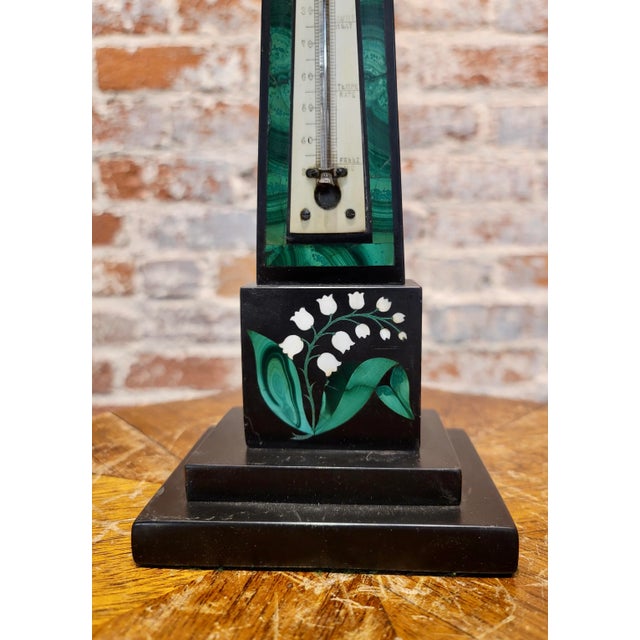 1930s Antique Pietra Dura & Malachite Obelisk Barometer For Sale - Image 5 of 5