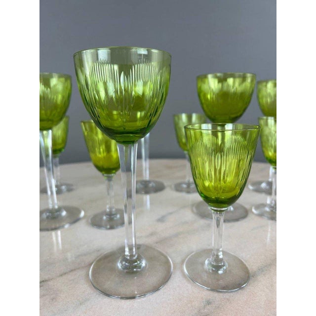 Green Antique Baccarat Green Crystal Glassware Set, Set of 12 For Sale - Image 8 of 11