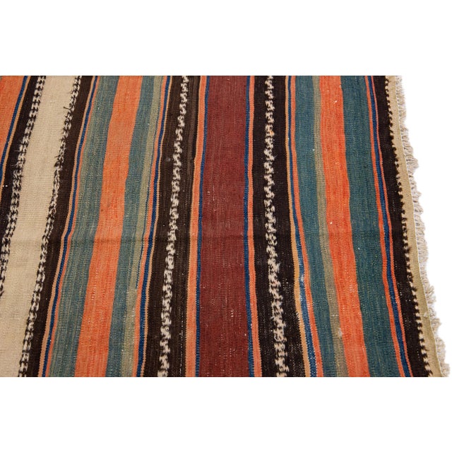 1960s Vintage Turkish Kilim Multicolor Handmade Stripes Wool Runner For Sale - Image 4 of 8