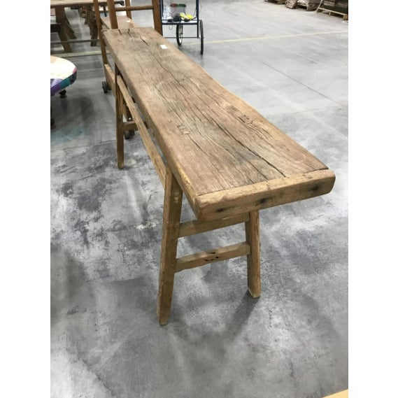 Farmhouse Antique Primitive Wood Mortise Workbench Console Table For Sale - Image 3 of 6