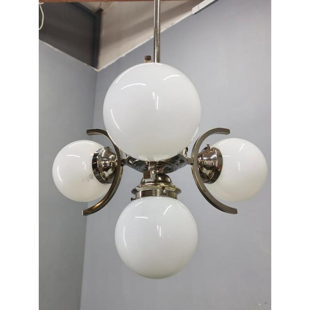 Art Deco Nickel and Glass Pendant Light, 1930s For Sale - Image 4 of 15