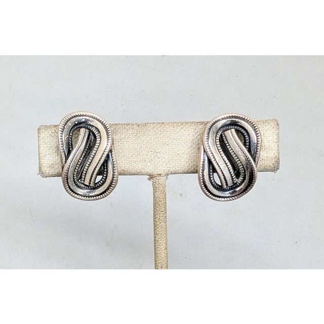 Napier Vintage 1950s Signed Napier Silvertone Knot Clip Earrings-2 Pieces For Sale - Image 4 of 9