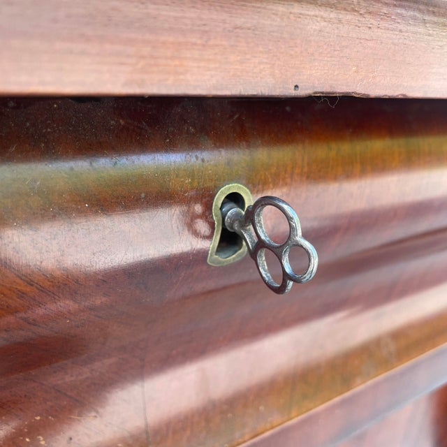 Wood Late 1800s Empire Style Crotch Mahogany 6-Drawer Dresser With Original Glass Drawer-Pulls For Sale - Image 7 of 17