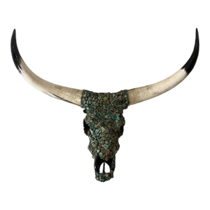 1960s Long Horn Bull Turquoise Stone Skull