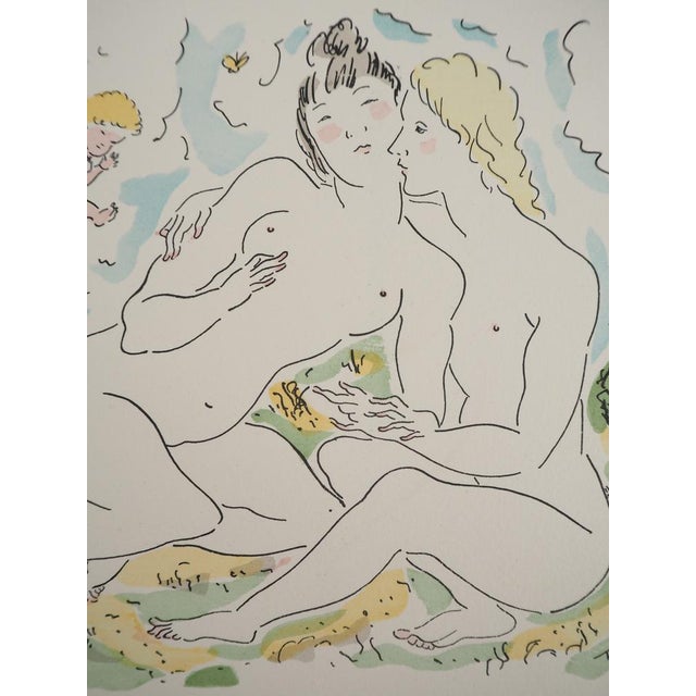 Léonard Tsuguharu Foujita, Couple of Women and Cherubs, Original Engraving For Sale - Image 4 of 8