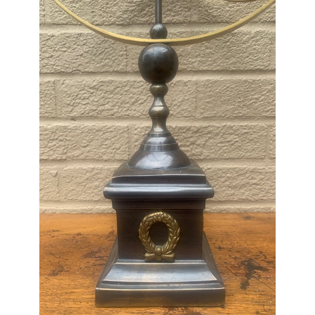 Metal Large Classical Iron and Brass Armillary Sphere Garden Sculpture on Stand – English Estate Style For Sale - Image 7 of 12