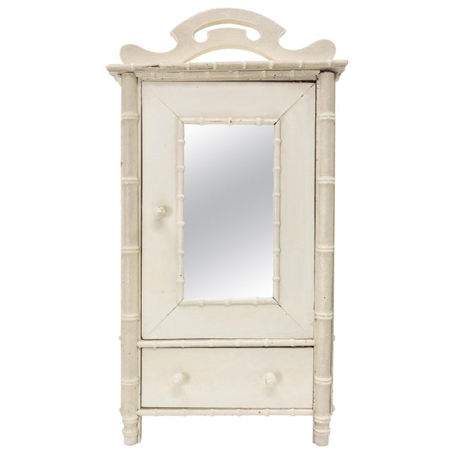 White Small French Bamboo Wardrobe with Mirror, 1900 For Sale - Image 8 of 8