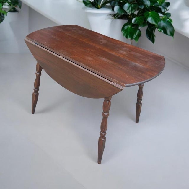 Vintage Farmhouse Drop Leaf Table-Pine-Turned Legs-Traditional Colonial-Rustic For Sale - Image 6 of 9