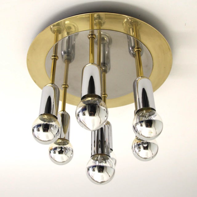 Mid-Century German Atomic Ceiling Lamp in Chrom & Brass from Cosack, 1970s For Sale - Image 3 of 10