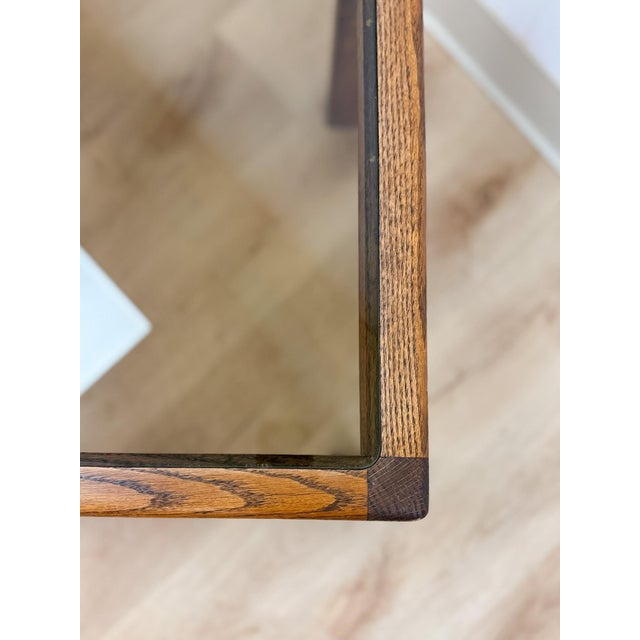 Brown Vintage MCM Scandinavian Design Side Table Smoky Glass Top Dark Wood Accent For Sale - Image 8 of 9