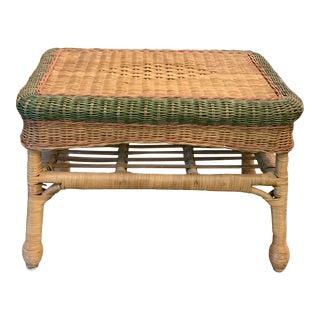 1940s Vintage Rattan and Wicker Ottoman Bench For Sale