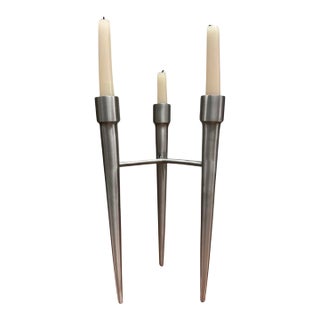 Scandinavian Modern Brushed Aluminum Three-Light Candelabra, Denmark For Sale