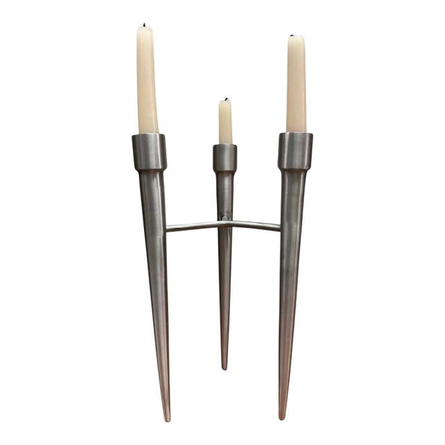 Scandinavian Modern Brushed Aluminum Three-Light Candelabra, Denmark For Sale