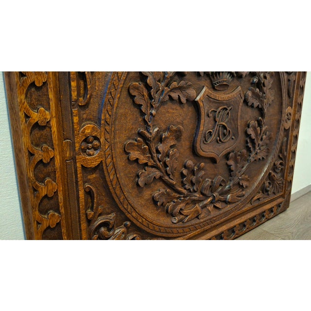 Late 19th Century Flemish Neo-Renaissance Style Carved Oak Architectural Panel With Crowned Heraldic Monogram, 19th Century For Sale - Image 5 of 10