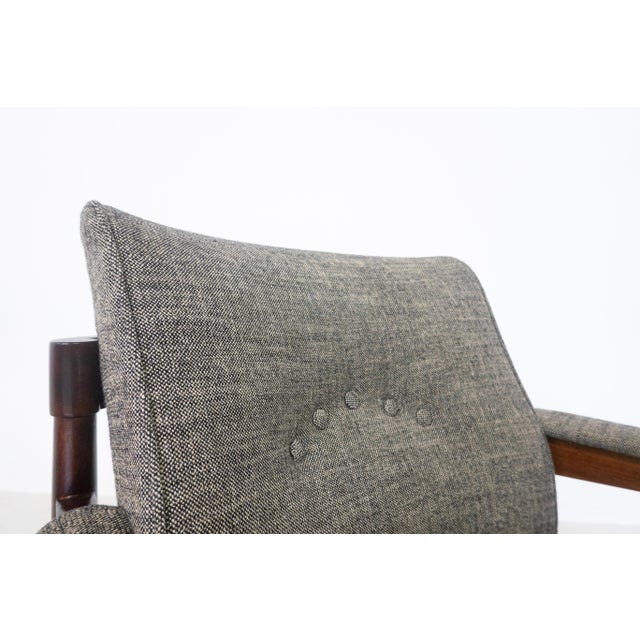 Brown Set of Mid-Century Modern Armchairs in Wood and Grey Fabric, Italy, 1960s For Sale - Image 8 of 13