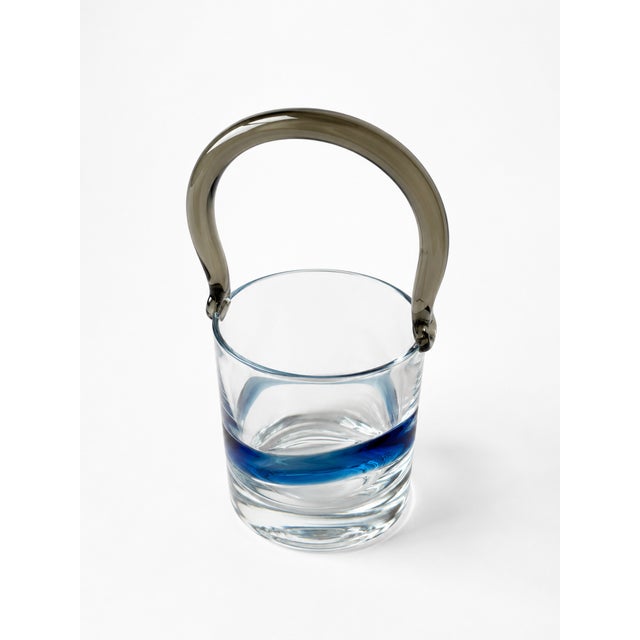 1980s Postmodernist Smoked & Cobalt Blue Murano Glass Ice Bucket with Sculptural Waves, 1980s For Sale - Image 5 of 8
