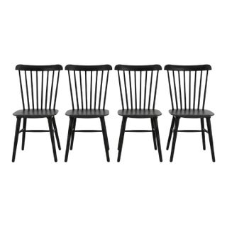 S/4 Williams Sonoma Black Spindle Back Dining Chairs For Sale