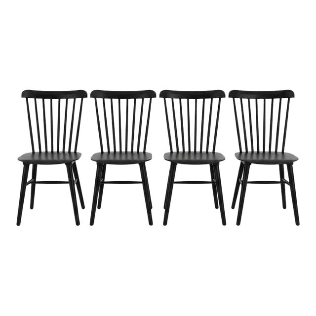 S/4 Williams Sonoma Black Spindle Back Dining Chairs For Sale