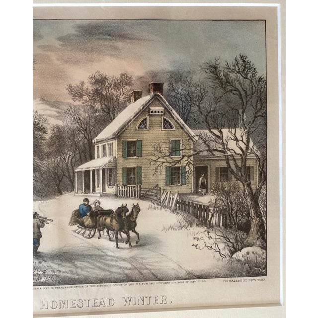 Currier Ives American Homestead Winter Handcoloured Lithograph
