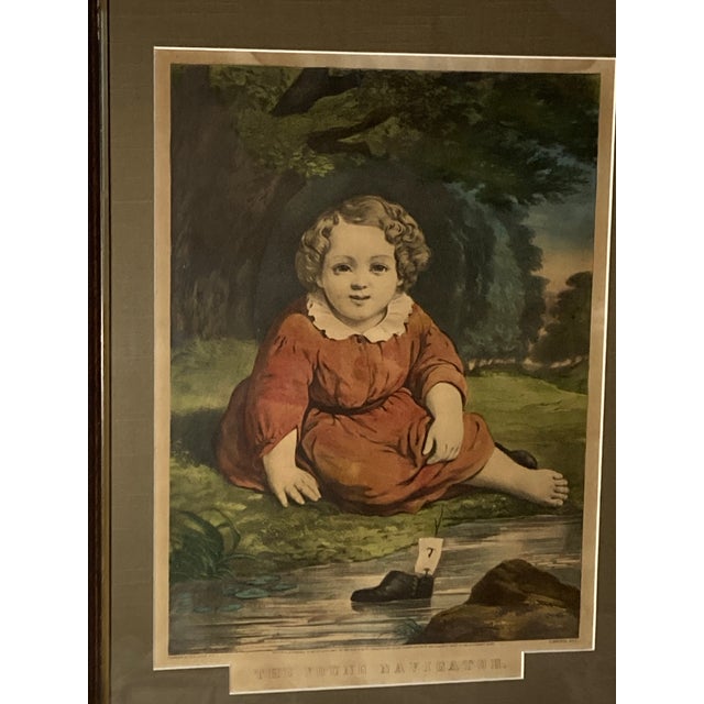 American Americana Currier & Ives Print, Titled the Young Navigator 1858. It Is an Original Hand-Colored Lithograph. For Sale - Image 6 of 10