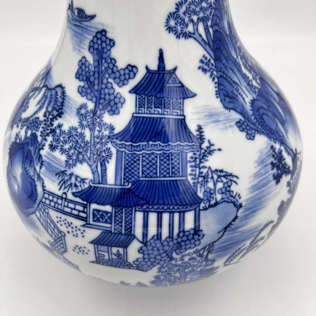 Chinoiserie Vintage Bombay Company Blue and White Chinoiserie Pagoda Vase 12"h For Sale - Image 3 of 11