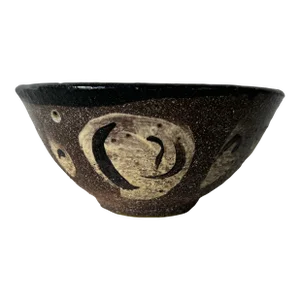 Vintage Organic Art Pottery Bowl With Hand Painted Abstract Design