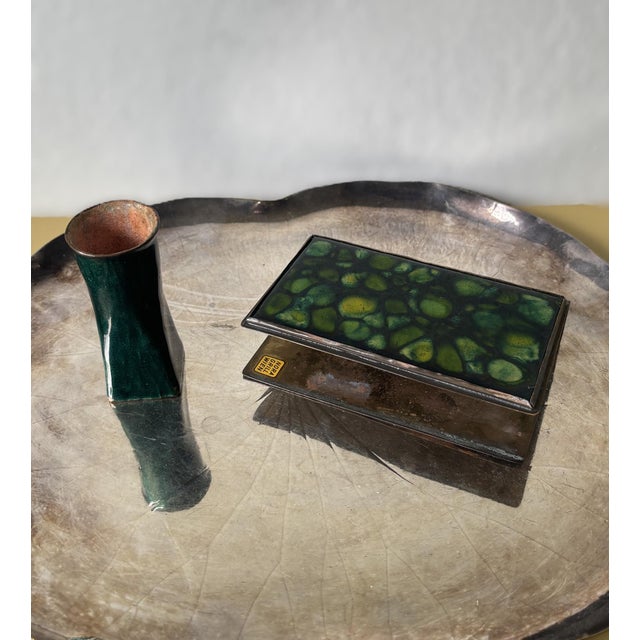 Vintage two-piece smoking set consisting of a large matchbox cover and a matching miniature vase by Nora Grill, Vienna,...