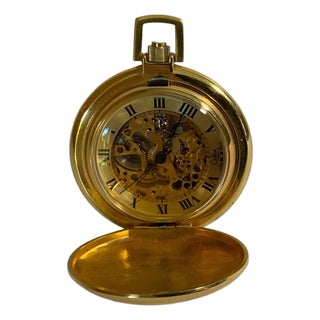 Vintage Colibri 17 Jewel Swiss Mechanical Skeleton Pocket Watch Gold Tone Made Usa 1970s-1980s For Sale
