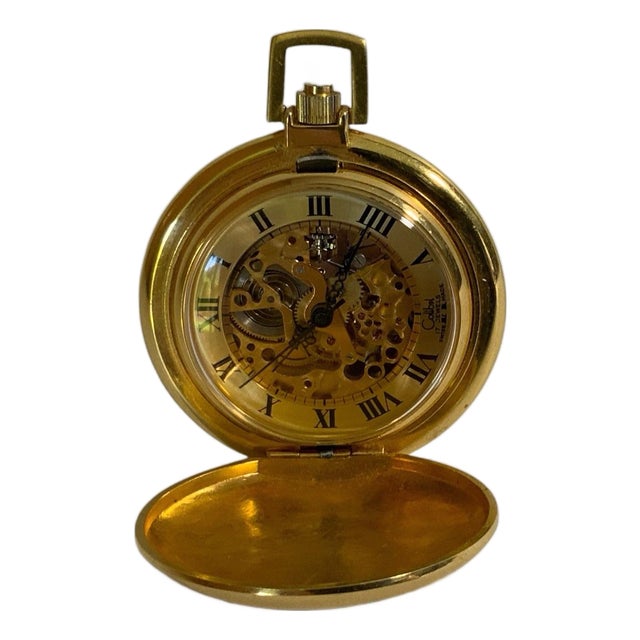Vintage Colibri 17 Jewel Swiss Mechanical Skeleton Pocket Watch Gold Tone Made Usa 1970s-1980s For Sale